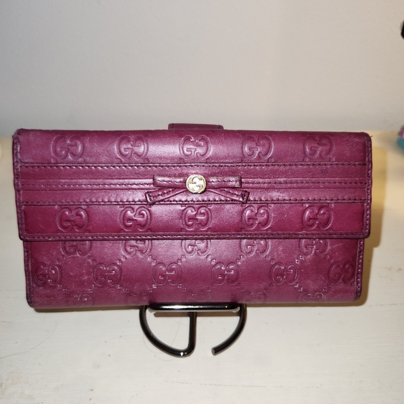 Gucci Handbags - Gucci Plum Leather Continental Wallet - Embossed Monogram Comes With Dust Bag.